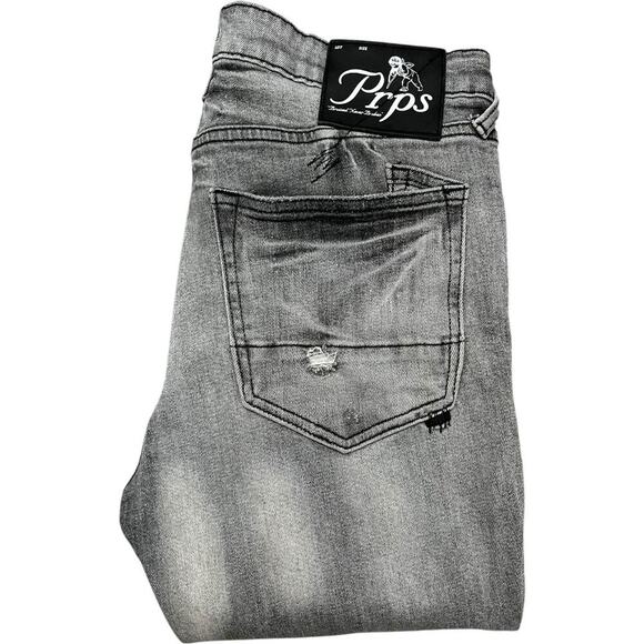 PRPS Windsor Soundness Skinny Stretch Fit Distressed Tapered Grey Jeans - Picture 1 of 11